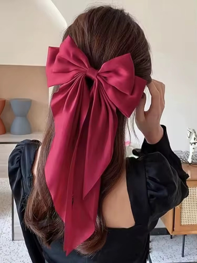Haarspange Seidensatin, Rote Schleife mit Quastenband, Damen - Bild 7