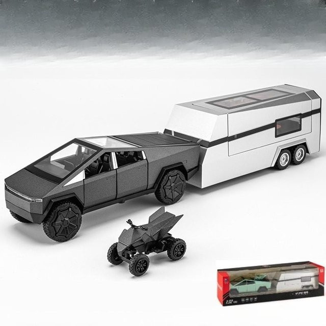 Linyi toy car Pickup Wohnmobil mit Motorrad Reiseanhänger, Modell, 1:32, Metall, ab 4 Jahren - Bild 1