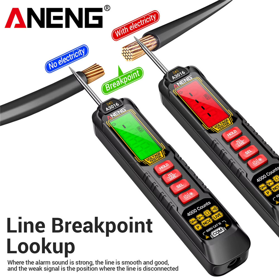ANENG A3016 Stift-Multimeter in Schwarz: Wiederaufladbarer Spannungstester 600V AC DC mit NCV Induktions-Nullleiter- und Spannungsüberbrückungs-Detektor - Bild 4