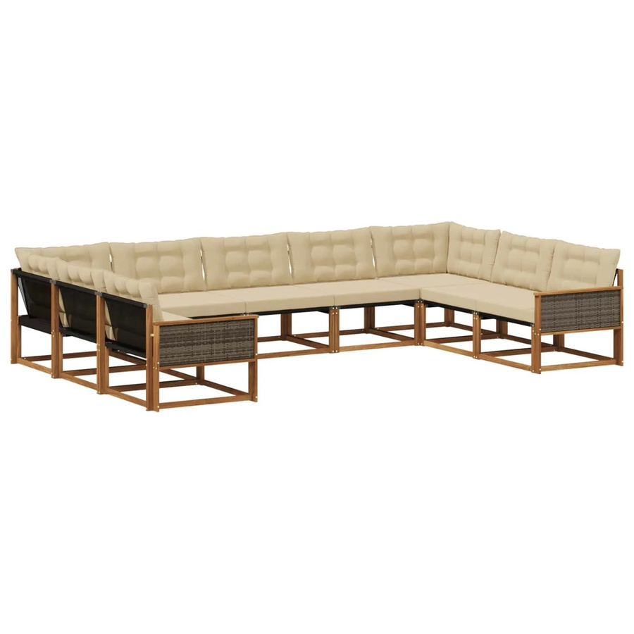 vidaXL Outdoor-Sofagarnitur aus Akazienholz mit Textilene und 9 Kissen in Natur-Beige - Bild 2