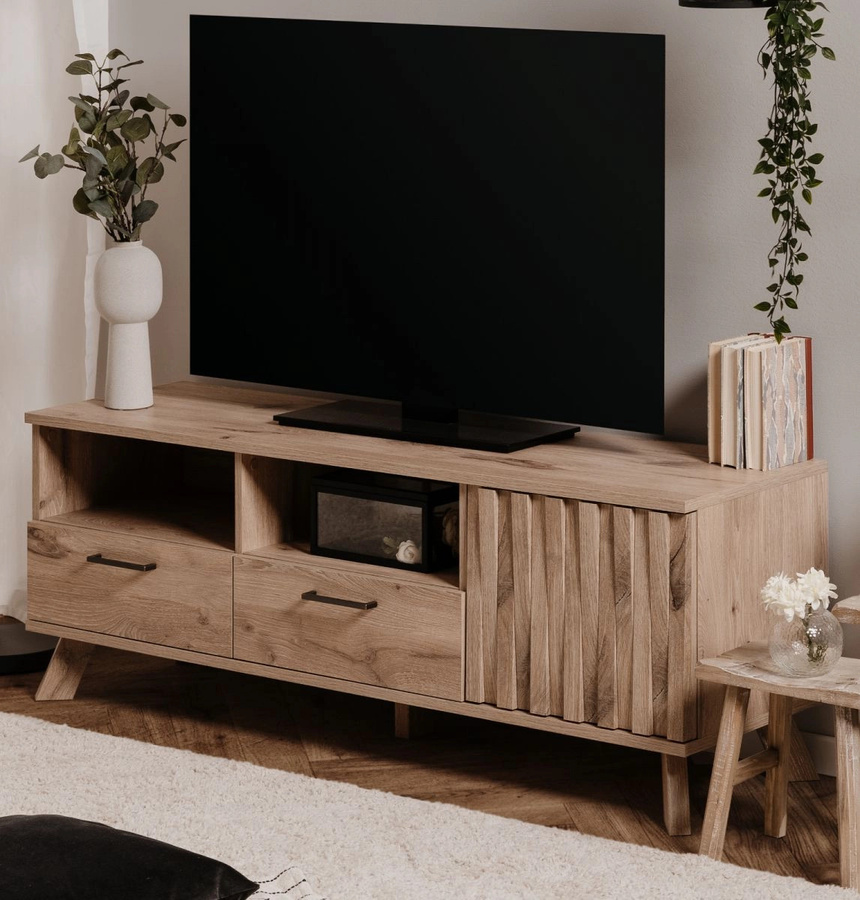 Furn.Design TV-Lowboard Douro in Schweden Eiche mit 2 Schubkästen und 3D-Relief Push-to-Open, B/T/H: 140 x 40 x 50 cm - Bild 1