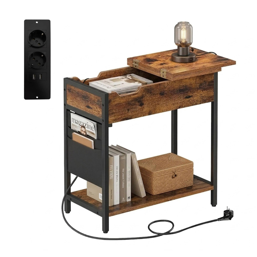 Relaxdays Beistelltisch aus MDF und Eisen in Vintagebraun mit Steckdose, B/T/H: 60 x 60 x 31,5 cm - Bild 2