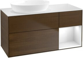V&B Waschtischunterschrank Finion in Weiß lackiert mit Walnuss Dekor, Breite: 120 cm - Bild 1