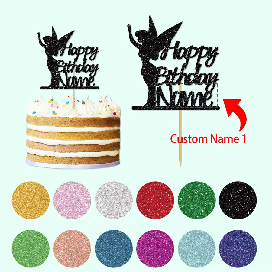 Personalisierter Glitzer-Kuchenaufsatz Feen-Engel mit individuellem Namen von cyuan zur Dekoration für Meilenstein-Geburtstagsfeiern - Bild 2