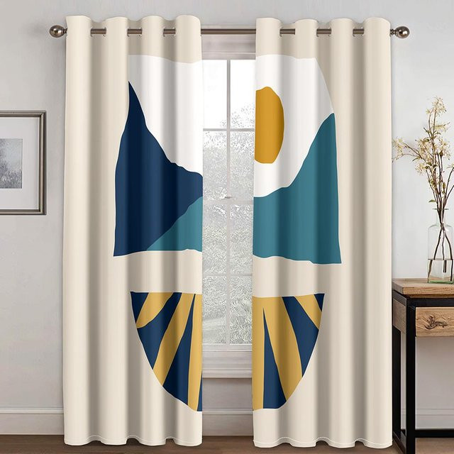 Yiran Furniture Vorhänge mit abstraktem geometrischem Blätterdruck, 2er-Set, semi-transparent, Mehrfarbig, B: 70 cm, H: 185 cm - Bild 1
