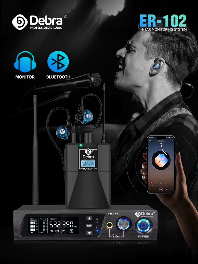 ER-102 Professionelles drahtloses In-Ear-Monitor-System mit Bluetooth 5.0 und UHF in Schwarz - Bild 5