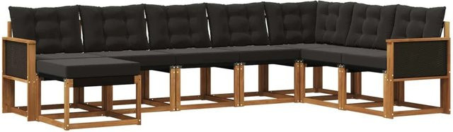 vidaXL Outdoor-Sofagarnitur in L-Form aus Massivholz Akazie mit 8 Kissen in Natur und Schwarz - Bild 1