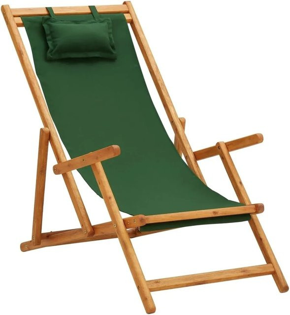 vidaXL Strandstuhl klappbar aus Massivholz Eukalyptus und Stoff in Grün - Bild 1