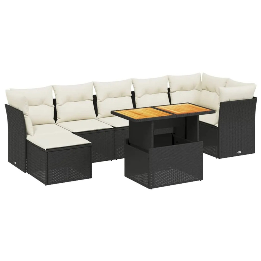 vidaXL 8-tlg. Garten-Sofagarnitur in U-Form aus Poly-Rattan und Metall mit Kissen in Schwarz - Bild 2