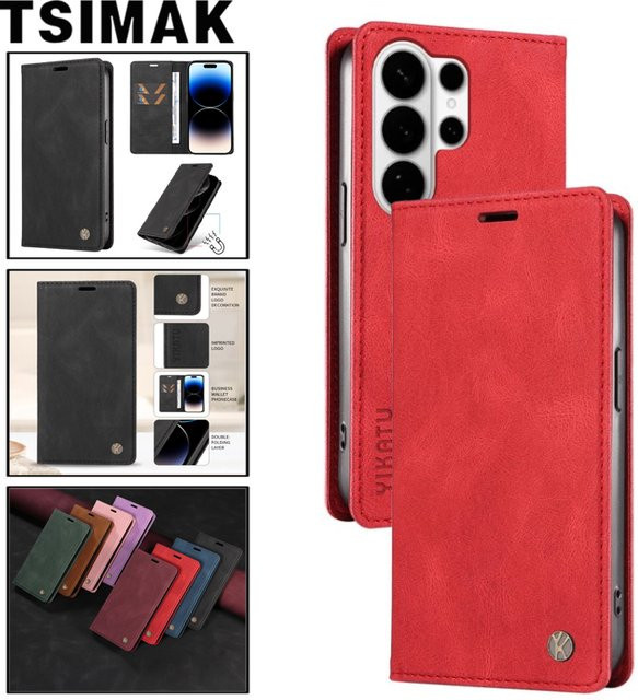 Leder-Flip-Wallet-Schutzhülle für Samsung Galaxy S26 Ultra, S25, S24 Plus, S25 FE und Galaxy S26 in Rot - Bild 1