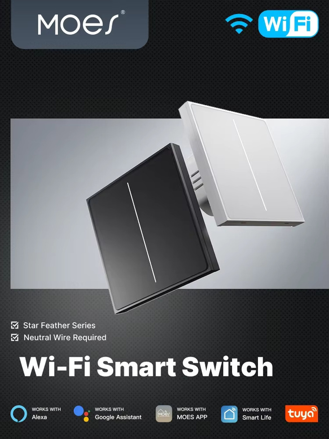 MOES Smart Star Feather WiFi Lichtschalter EU mit Air Touch und neutralem Licht, Tuya App-Steuerung, kompatibel mit Amazon Alexa und Google Assistant - Bild 4