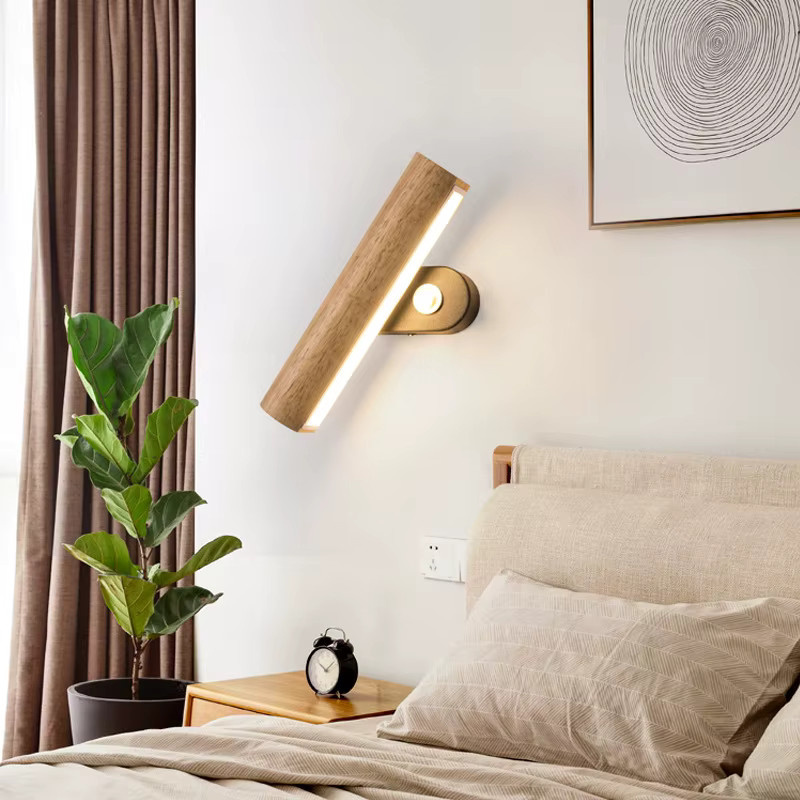 Homocean Nordic Wandlampe aus Holz und Metall mit LED, drehbar und verstellbar für Schlafzimmer und zum Lesen, warmweiß - Bild 3
