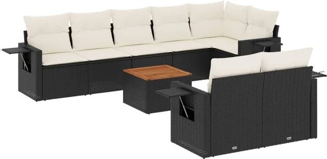 vidaXL 9-tlg. Garten-Sofagarnitur aus Polyrattan in Schwarz mit Kissen und Couchtisch im L-Shape Design - Bild 1