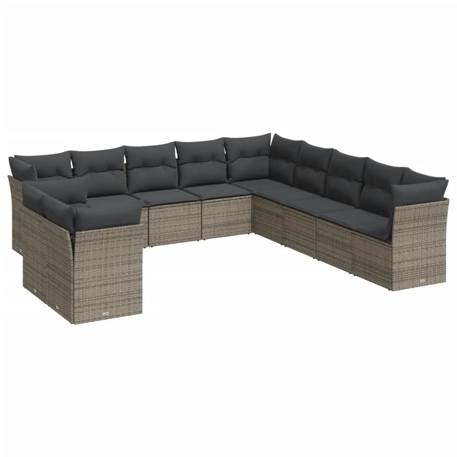 vidaXL 11-tlg Garten-Sofagarnitur aus Poly-Rattan in Grau mit Sitzkissen und Stauraum - Bild 2