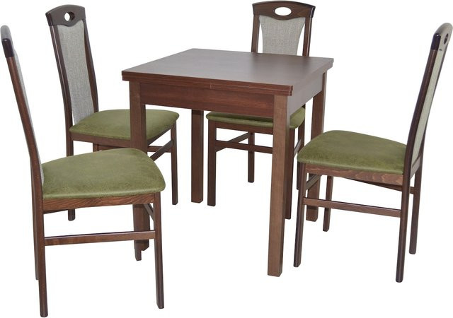 Möbel direkt online Essgruppe Leander I aus Massivholz Buche, 5-teilig, nussbaumfarben braun, rechteckig und erweiterbar mit Ansteckplatten - Bild 1