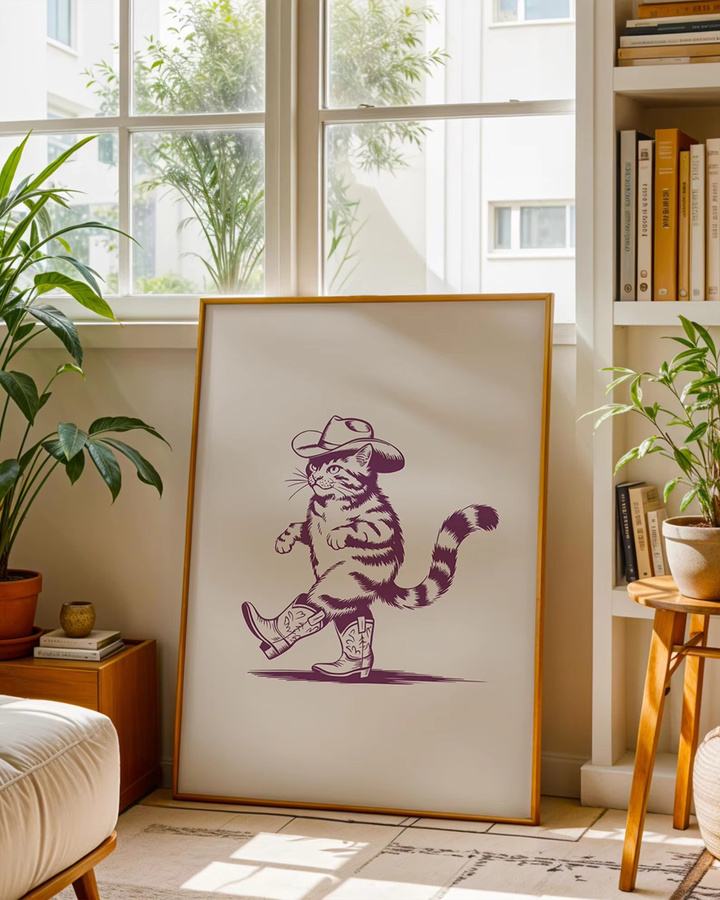 Retro Cowboy-Katzen-Poster von SHENCHEN als Vintage Western-Illustration auf Papier - Bild 3