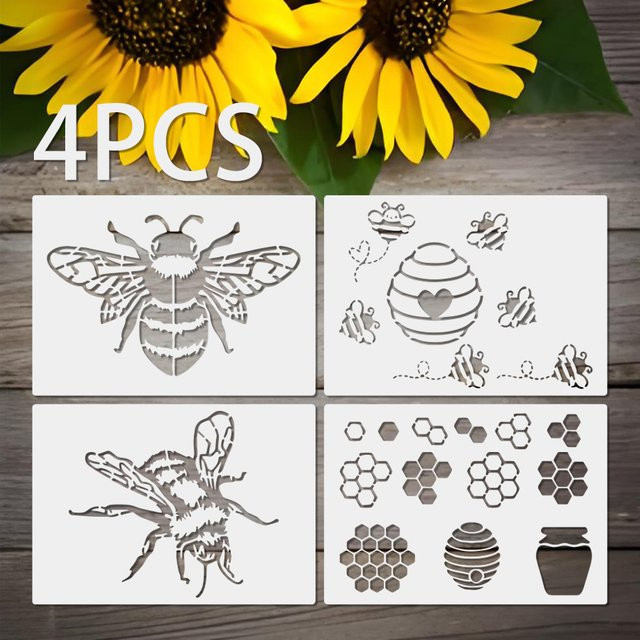 4 Stück Bienenschablonen aus Kunststoff in Weiß, Insekten-Malvorlagen für Wand, Leinwand und Stoff, DIY-Basteldekoration, Format A4 - Bild 1
