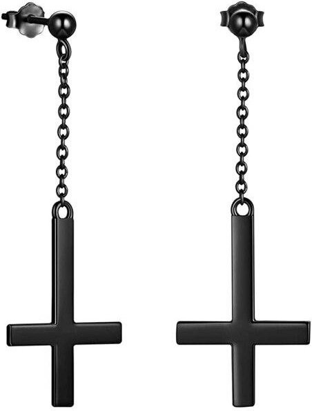 Ohrringe Edelstahl, Asymmetrische Kreuz Anhänger, Schwarz, Unisex - Bild 1