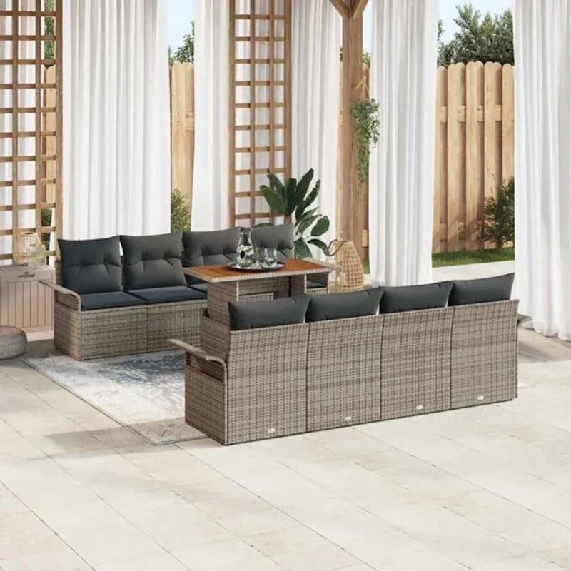 Vidaxl Garten-Sofa-Set aus Polyrattan mit 7-teiligem Kissen-Set in Grau, B/T/H: 100 x 55 x 73 cm - Bild 1