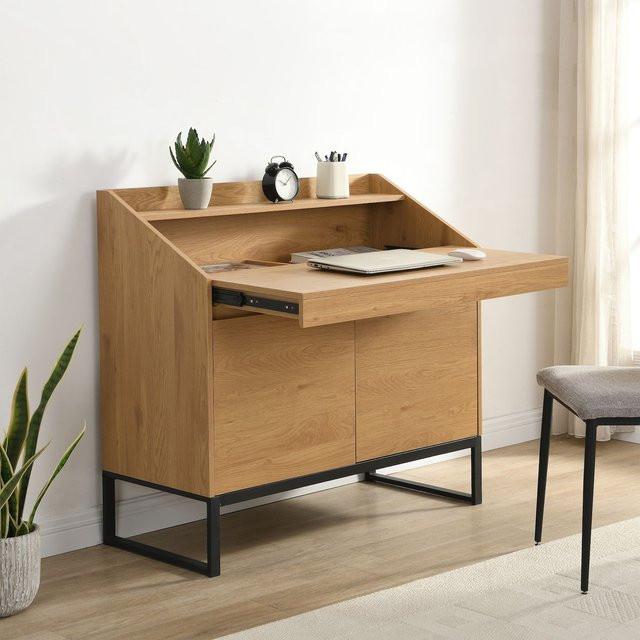 Finebuy Sekretär aus MDF im Industrial-Look mit Stauraum für dein Home Office, Breite: 100 cm, Farben: Braun oder Schwarz - Bild 1