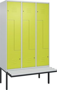 C+P Z-Spind Classic PLUS Sitzbank mit 6 Fächern und Zylinderschloss, Farbe Grau/Grün, B/T/H: 212 x 120 x 81,5 cm - Bild 1