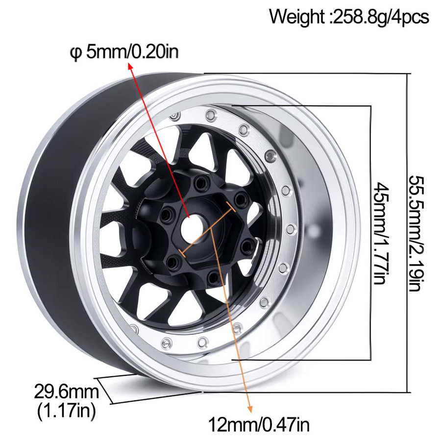 Fimonda Beadlock-Felgen, 1,9 Zoll, Metall, Schwarz, 1:10, Zubehör - Bild 2