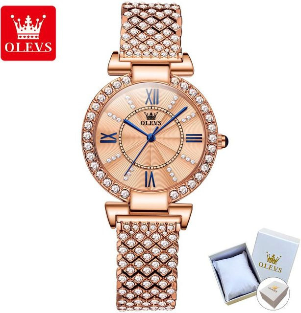 OLEVS Armbanduhr, Diamantbesetzt, Quarz, Edelstahl, Roségold, Damen - Bild 1