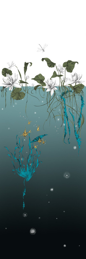 Edmond Petit Tapete Nautilus Méduses Nénuphars in Schwarz und Blau mit floralem und maritimem Design - Bild 1