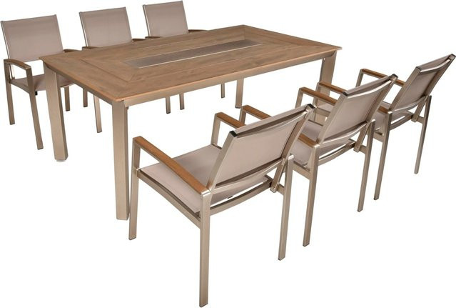 DELUKE Garten-Sitzgruppe HANNE 7-teiliges Gartenmöbel-Set in Grau mit Aluminium und Kunststoffgewebe - Bild 1
