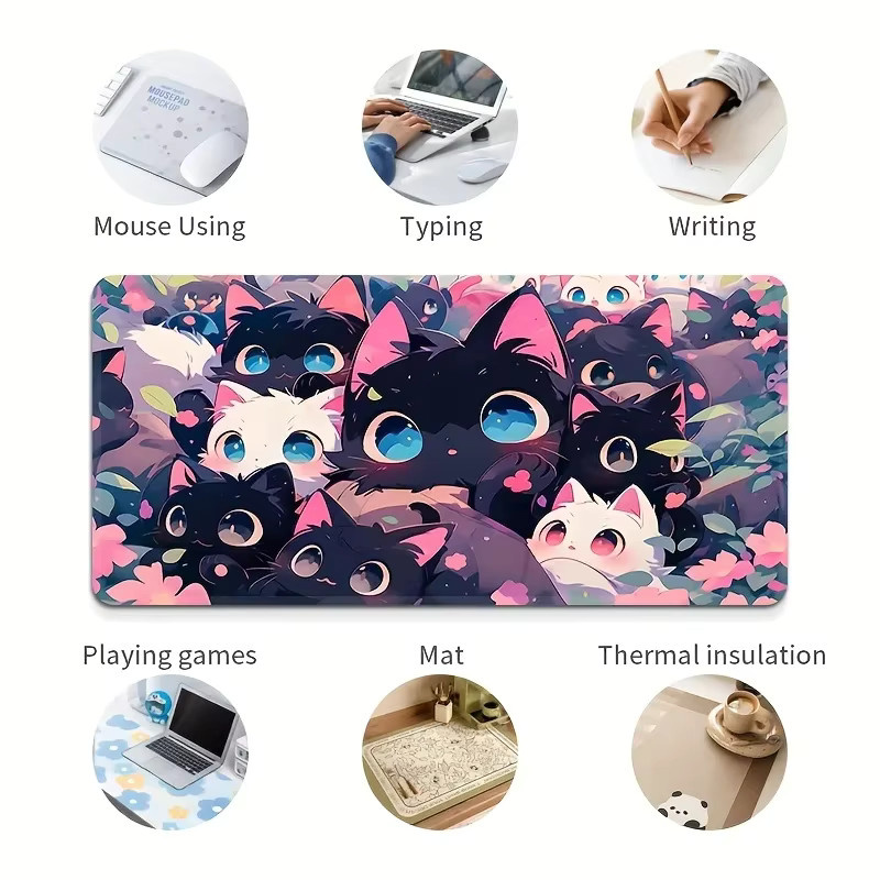 Potdemiel XXL Mauspad mit süßem Katzen-Motiv in Multicolour, rutschfeste Schreibtischunterlage für Gaming und Büro - Bild 5