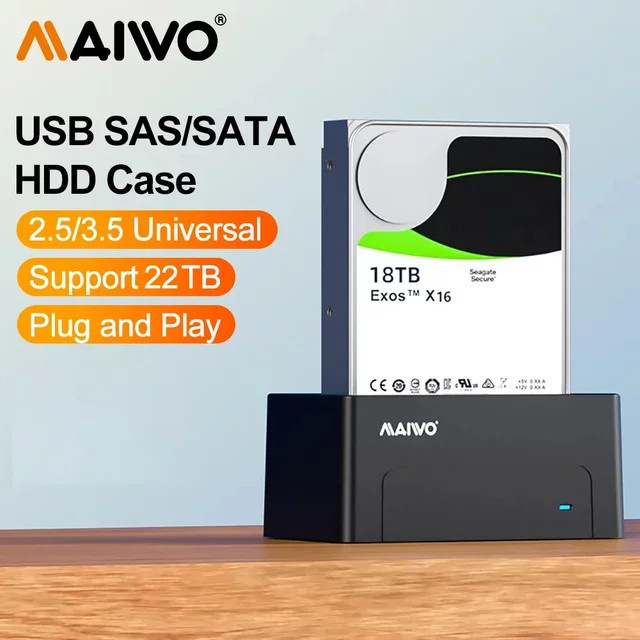 MAIWO SAS Festplatten-Dockingstation für 2,5 und 3,5 Zoll mit 5 Gbit/s, UASP, bis zu 22 TB Kapazität, SATA auf USB 3.0 Adaptergehäuse für PC - Bild 1