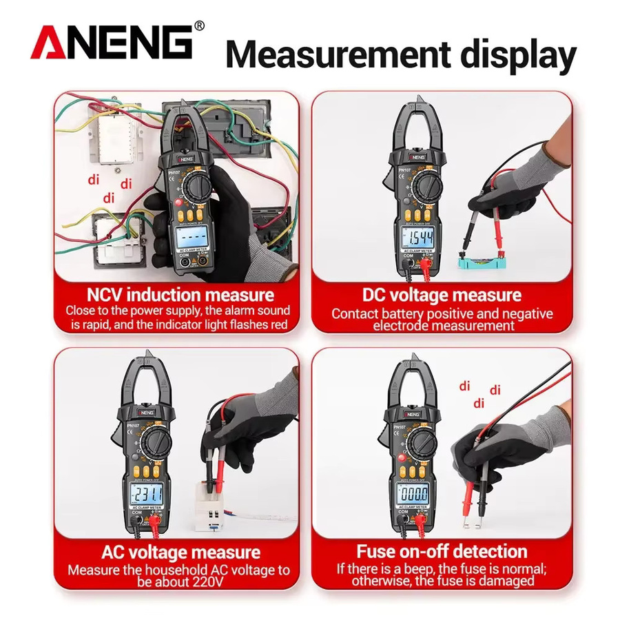ANENG PN107 Zangenmessgerät Multimeter in Schwarz mit True RMS, 600 V Wechselspannung und 4000 Zählungen zur Messung von elektrischer Kapazität und Ohm-Test - Bild 2