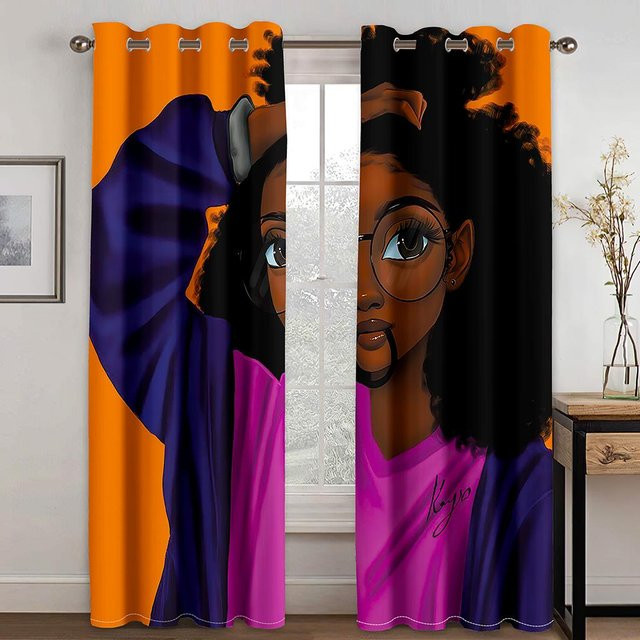 Dekorative 3D-Vorhänge mit Cartoonfarbigen Charakteren, 2er-Set aus Polyester, Mehrfarbig, B: 50 cm, H: 130 cm - Bild 1