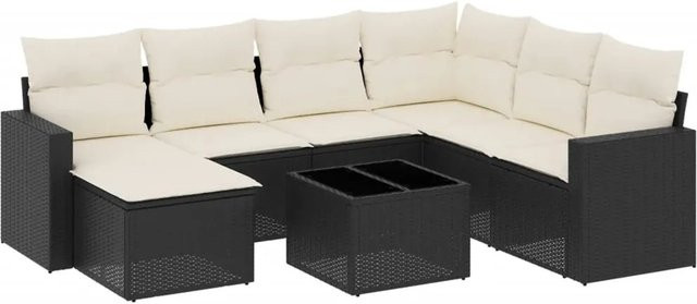 vidaXL 8-tlg Garten-Sofagarnitur aus Poly-Rattan mit Kissen, Schwarz - Bild 1