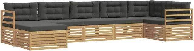 vidaXL Outdoor-Sofagarnitur L-Form aus massivem Akazienholz mit 7 Kissen in Weiß und Anthrazit - Bild 1