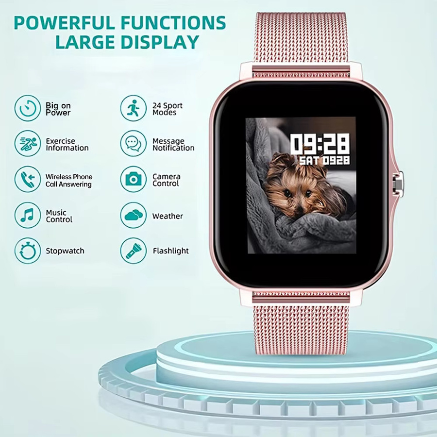 SIMSONLAB Smartwatch mit 1,44 Zoll HD-Bildschirm, Blutsauerstoff- und Blutdruckmessung, Schlafüberwachung und Bluetooth-Anruffunktion in Pink - Bild 3