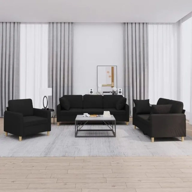 3-tlg. Sofagarnitur Vidaxl in Schwarz aus Stoff und Metall im modernen Design - Bild 1