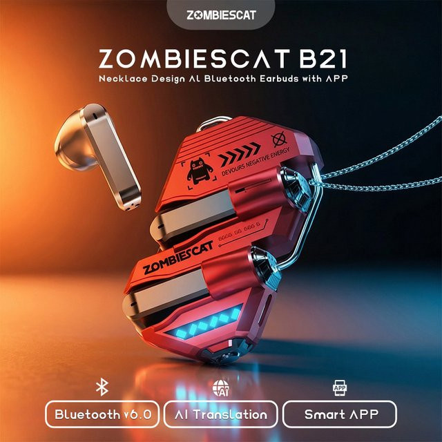 Zombies Cat B21 Alloy Bluetooth 6.0 Ohrhörer mit Echtzeit-KI-Übersetzung, weiße Semi-In-Ear TWS Kabellose Kopfhörer mit Smart-App - Bild 1