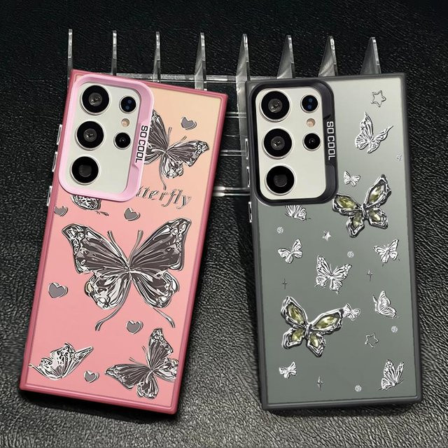 Samsung Handyhülle mit Metall-Schmetterling-Design in Pink für verschiedene Galaxy Modelle - Bild 1