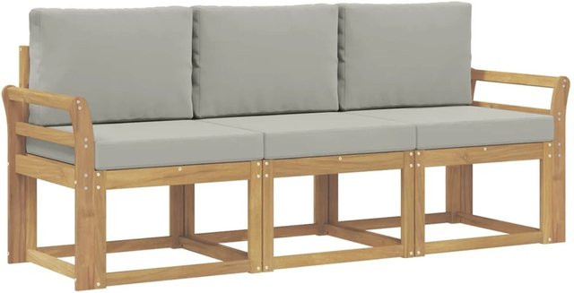 vidaXL Outdoor-Sofagarnitur 3-teilig aus Akazienholz in Weiß und Hellgrau, B/T/H: 194 x 63 x 73 cm - Bild 1