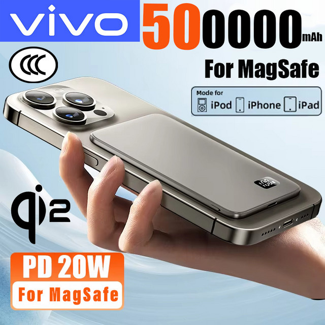 VIVO Ultra Dünne MagSafe Powerbank 50000mAh mit magnetischem kabellosem Schnellladen in Schwarz - Bild 1