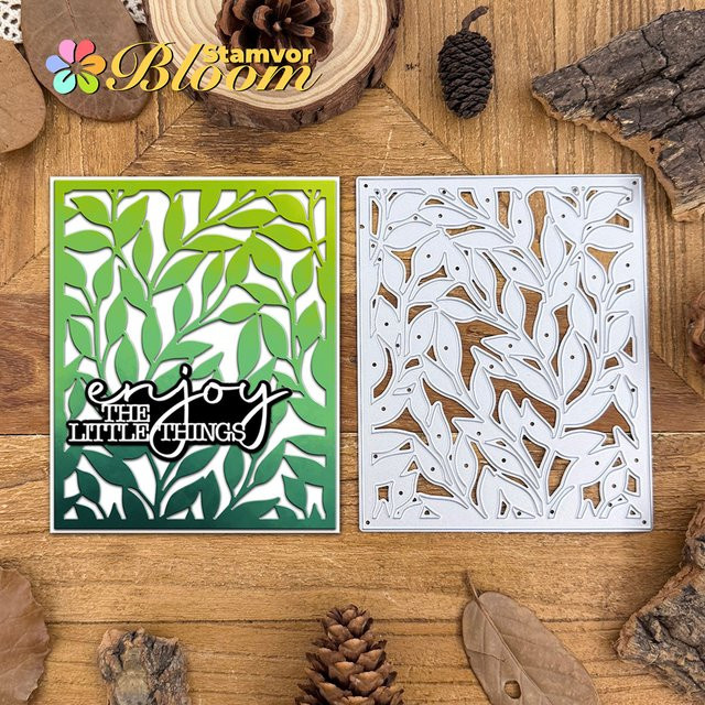 Metall Stanzform mit Blättern und Zweigen in quadratischem Rahmen für Scrapbooking und dekorative Prägung in Silber - Bild 1