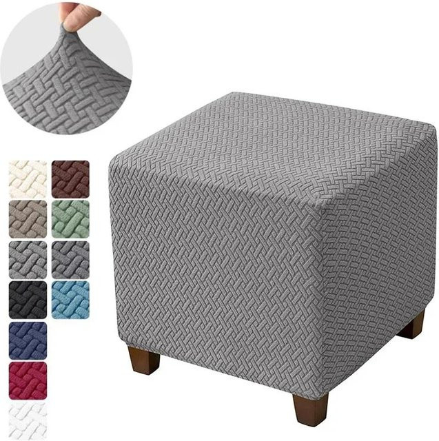 Elastischer Hockerbezug von Yiran Furniture in Grau mit Jacquard-Design - Bild 1