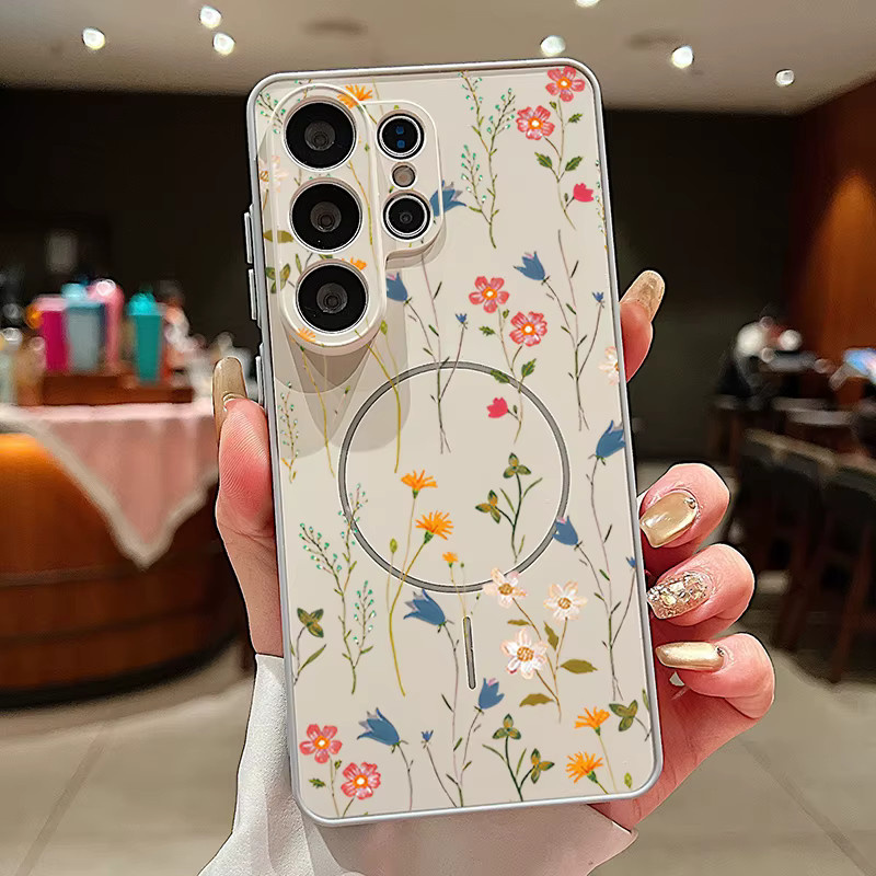 Magnetische Handyhülle mit Blumenmuster für Samsung Galaxy S25 S26 Ultra S24 S23 FE A56 A37 A16 A55 A15 A36 in Orange Multicolour - Bild 2