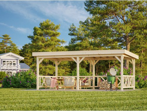 PALMAKO Pavillon Lenna Set 307 aus Fichtenholz in Braun mit Flachdach B/H/T: 588 x 245 x 300 cm - Bild 1