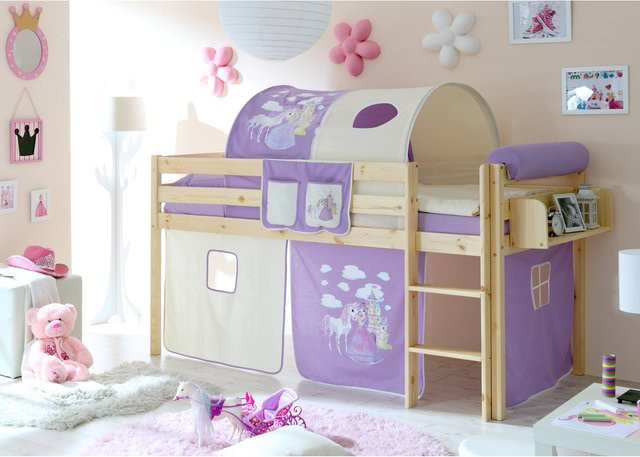 TiCAA Hochbett Malte aus Kiefer Natur mit Leiter für Kinder, Farbe Braun, B/T/H: 90 x 200 x 199 cm - Bild 1
