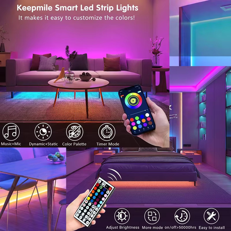 RUNTOIN RGB LED-Lichtstreifen mit APP-Steuerung, USB 5050 SMD LED-Lampenband in Multicolour für TV-Hintergrundbeleuchtung und Raumdekoration - Bild 4