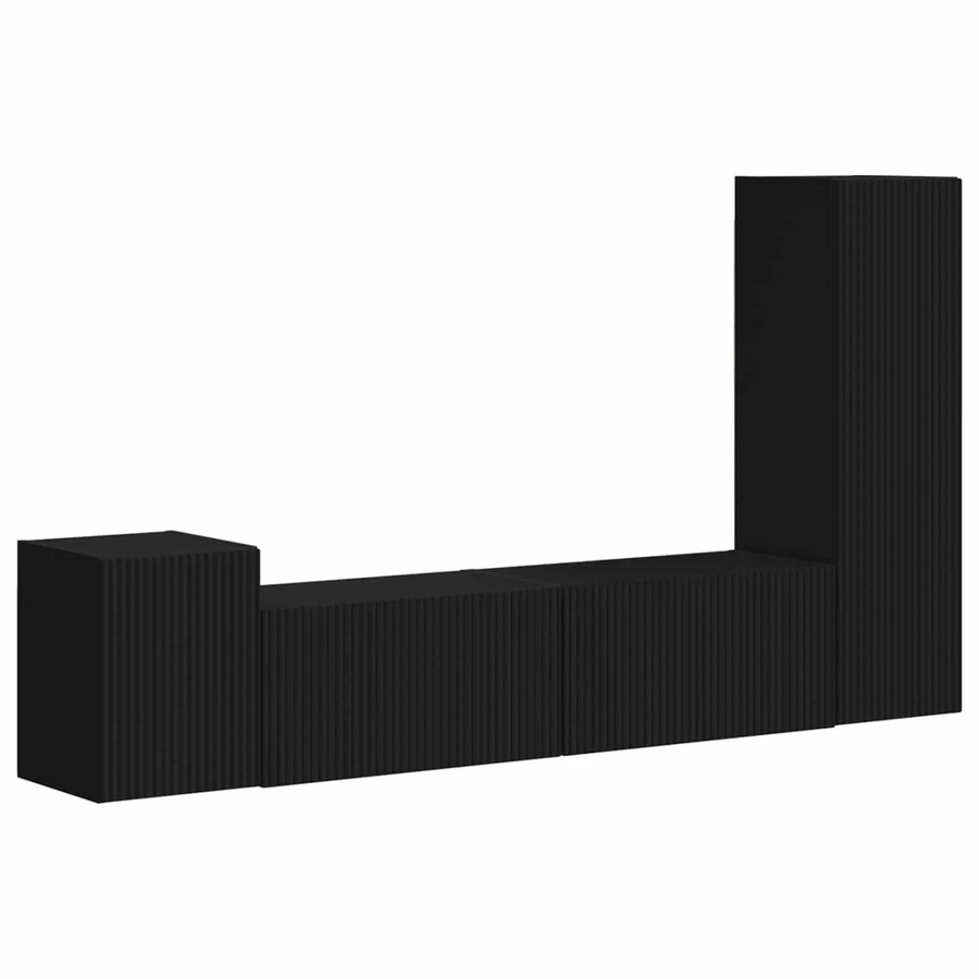 vidaXL TV-Schrankset Wandmontiert 4-teilig Schwarz aus Holzwerkstoff mit Wandregalen B/T/H: 30 x 31 x 100 cm, 60 x 31 x 29,5 cm und 30 x 31 x 40 cm - Bild 2