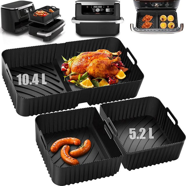 Ninja Silikon-Luftfritteusen-Korb-Einlagen für Ninja Foodi AF500EU, antihaftbeschichtet, Schwarz, Rechteckig - Bild 1