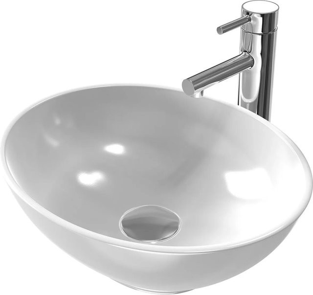 Emke Aufsatzwaschbecken aus Keramik in Weiß, Oval, B/T/H: 41,5 x 33,5 x 13 cm - Bild 1